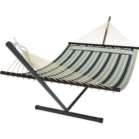 Outsunny hamaca con soporte, hamaca de jardín portátil con almohada desmontable, barras separadoras, marco de acero, carga 120 kg 353x94x115 cm, verde