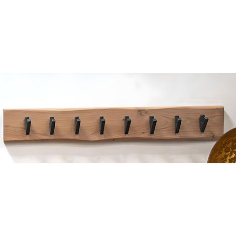 Garderobe murale, patère murale en bois coloris naturel et métal noir -longueur 90 x profondeur 9 x hauteur 15 cm