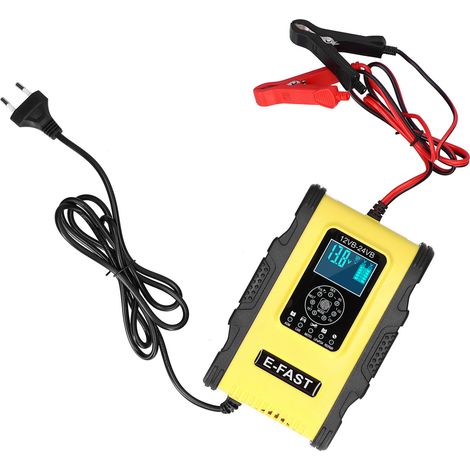 Chargeur de batterie intelligent 12V/12A 24V/6A, 7 étapes avec réparation par impulsions, voiture bateau, jaune noir, prise UE 100-240V (1/5)