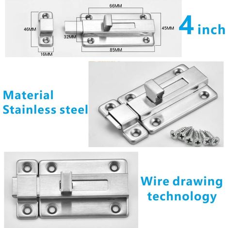 Verrous de porte, 2 verrous de sécurité de porte en acier inoxydable de 10 cm avec vis pour tous types de portes intérieures (1/5)