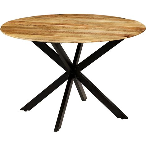 Table de salon salle à manger design bois de manguier brut et acier 120 cm