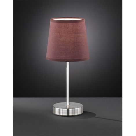 LED Tischleuchte Silber mit Stoffschirm Ø14cm in Hellbraun, Höhe 32cm (1/4)