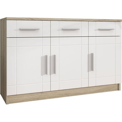 Cómoda Bacces I, Roble Sonoma + Blanco, Con cajones y puertas, Número de cajones: 3, 70x103x37cm