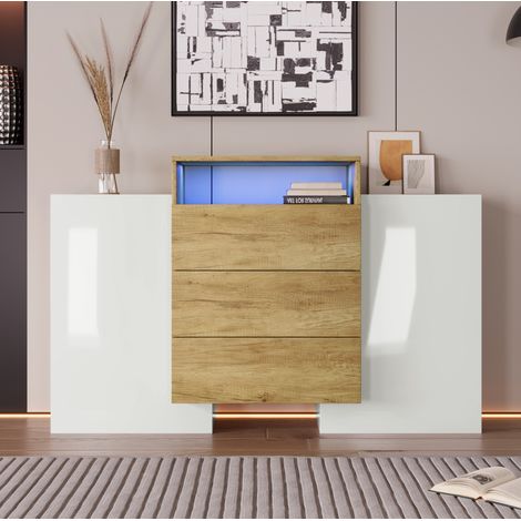 Kommode Sideboard 140 cm LED Holzfarbe MDF OKMYHOME (1/5)