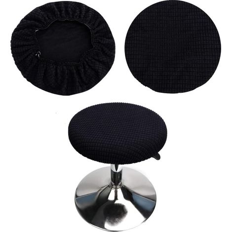 Housses de tabourets ronds (set de 2 pièces noir), adaptées aux tabourets 30-36cm, bar et café, housses de tabourets ronds élastiques, lavables et faciles à entretenir, douces et durables (1/5)