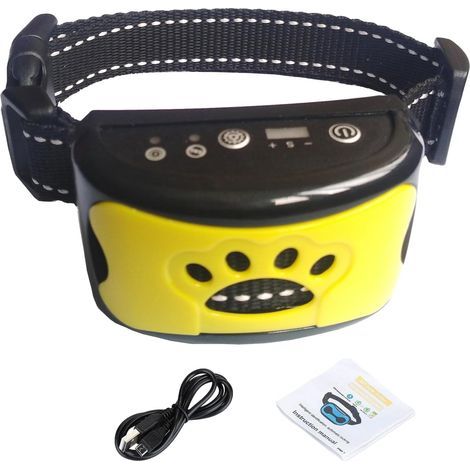 Dog Bark Collar, Rechargeable Dog Bark Collar, Anti Barking Collar for Small Medium Large Dogs, Humane Dog Training Device with 5 Adjustable Sensitivity Levels (Yellow) (1/5)