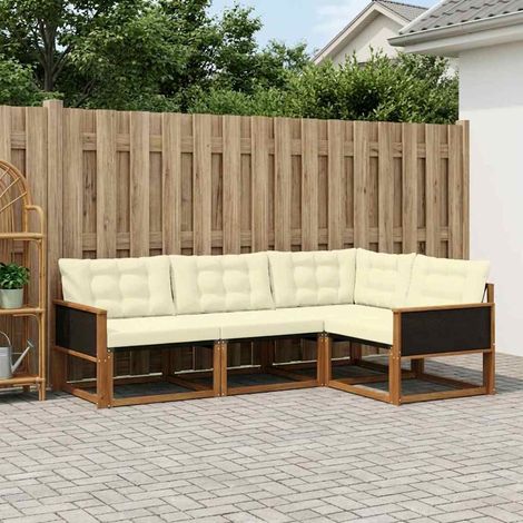 vidaXL Conjunto de sofás de exterior 4 uds. Natural y Crema (1/5)