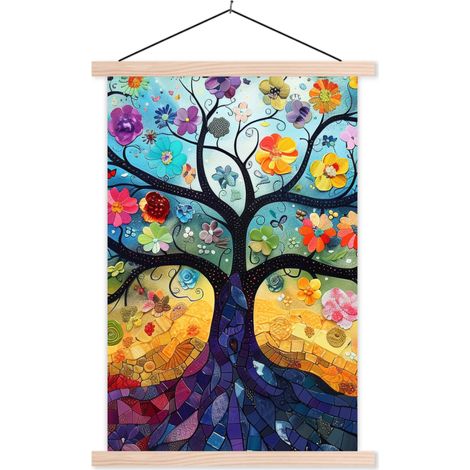 TEXTILE WALL ART Art - Tree of Life - Flowers - Hippie 60x90 cm (1/3)