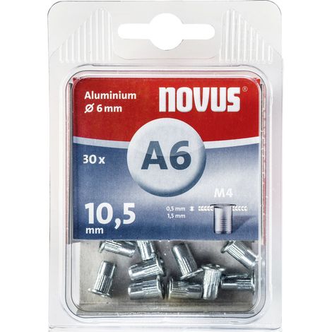 Novus Blindnietmutter A6/10,5 M4 Gewinde Alu 30 Stück Blindmuttern