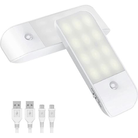 Lampes d'intérieur à détecteur de mouvement, lot de 2 veilleuses LED rechargeables par USB avec 3 modes (auto/marche/arrêt), lampe adhésive pour placard avec bandes magnétiques pour chambre (1/5)