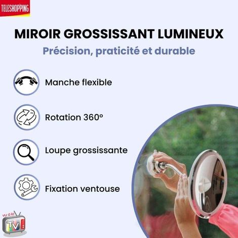 Specchio da trucco ingranditore con luce LED rotante a 360°, specchio a parete con braccio flessibile e potente ventosa. (1/4)