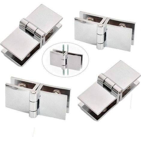 Charnière de porte en verre 4 pièces – Acier inoxydable brossé, montage sans perçage, charge maximale 80 kg (1/4)