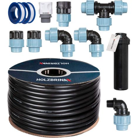 HOLZBRINK Kit de démarrage pour l’irrigation du gazon, système d’arrosage enterré de la pelouse : 20 m Tuyau LDPE 25 mm, 1x Arroseur automatique pop-up, HTB-11-1-20 (1/5)