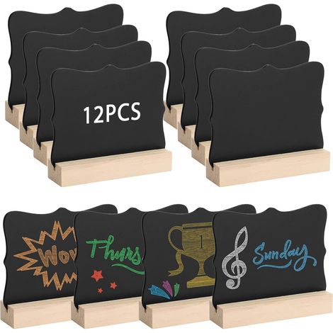 Lntyq 12PCS Ardoise Craie, Anruyi Mini Tableau Noir, Mini Ardoise de Table de 10  7.6cm, Ardoise Craie Bois avec Support Ardoise pour Anniversaire Mariage Bar Buffet Restaurant
