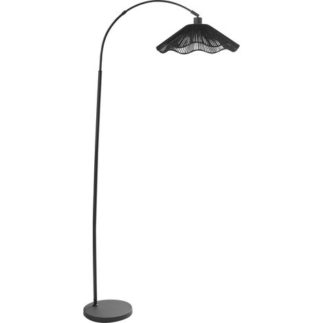 Floor Lamp Black Handmade Paper Shade Metal Base Rustic Boho MIGORI