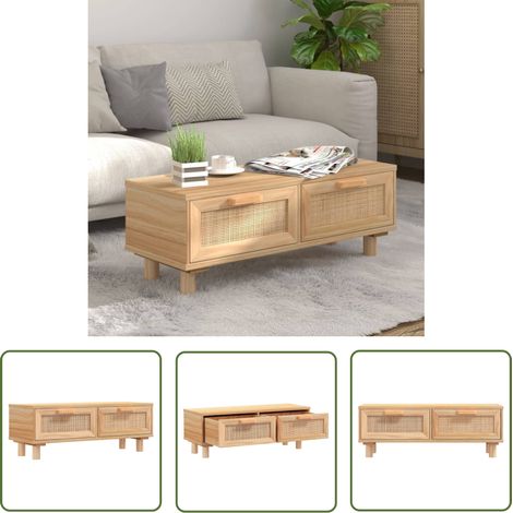 The Living Store Table basse Marron 80x40x30 cm Bois d'ingénierie et pin massif - Table Basse - Meuble Salon - Table D'appoint - Bout De Canapé - Table Ronde (1/5)