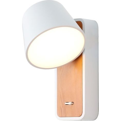 AMXCNOY Applique murale blanche en bois avec spot LED 6 W et interrupteur intégré, diamètre 15 cm (1/5)