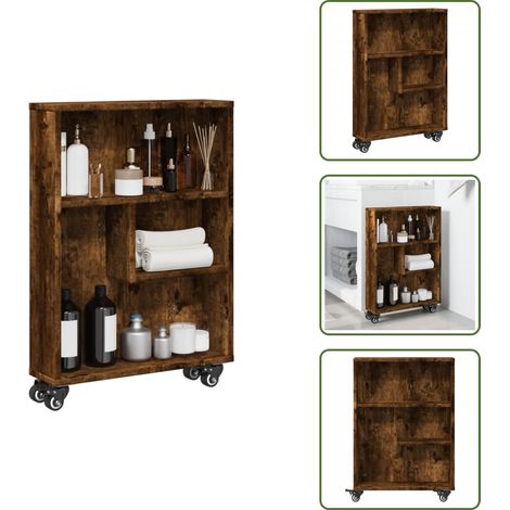 Muebles decorativos - vidaXL Carrito de almacenaje estrecho madera roble ahumado 48x13x68 cm - Carrito estrecho