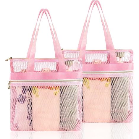Zweiteiliger Kulturbeutel aus Netzgewebe mit Reißverschluss, ideal für Handgepäck und Reisen. Geeignet für Männer, Kinder und die ganze Familie. Farbe: Rosa.