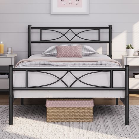 Yaheetech – Cadre de lit métallique 90 x 200 cm – Lit simple noir – Structure robuste pour petits espaces – Capacité 204 kg – Compatible avec matelas latex, mousse, ressorts - LIT 90 X (1/5)