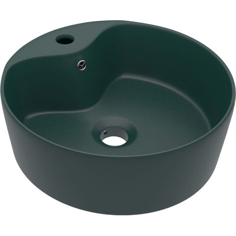 Lavabo lujo con rebosadero cerámica verde oscuro mate 36x13 cm vidaXL