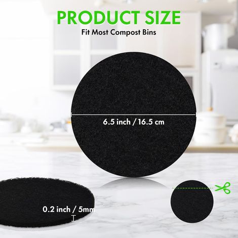 ENLOY Lot de 12 filtres à charbon de rechange pour poubelle de cuisine 16,5 cm, filtres à charbon actif rond extra épais pour comptoir de maison, charbon actif rond plus épais (1/4)