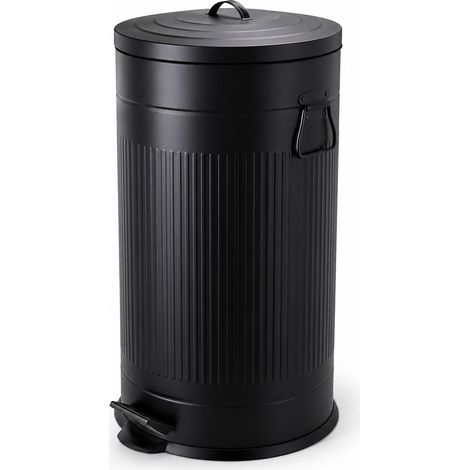 Relaxdays cubo de basura, 20 l, cocina, cubo interior extraíble, pedal, cierre suave, metal, cubo con pedal retro, negro (1/5)