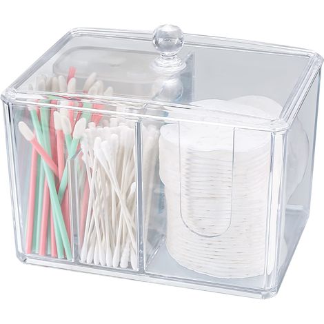 Boîte de Coton-Tige, Supports Distributeur en Acrylique pour Cotons-Tiges, Boîte de Rangement Acrylique avec Couvercles pour Organisateur Disque de Coton, Cosmétique de Maquillage, Salle de Bain