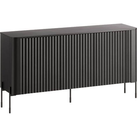 Buffet Susegana, buffet de salon à trois portes battantes, surélevé, 150 x 40 x 80 cm, noir (1/4)