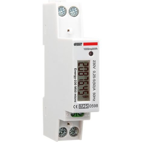 Compteur d’énergie électrique Monophasé sur Rail DIN Mesure de Consommation électrique MID Courant Maximal 50A Vemer VE798900 Energy M50 Micro
