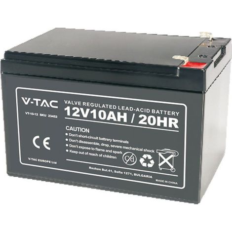 V-Tac – Batterie plomb 12V 10Ah pour alarme et UPS – Résistante aux fuites – Applications : éclairage de secours, systèmes de sécurité – Dimensions 151x98x95mm