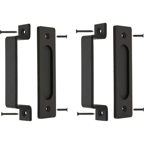 Poignée de porte de grange en 2 pièces - 178 mm - Poignée de porte en acier noir massif - Vis incluse (noire)