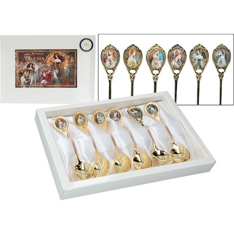 Cucharas de té Carmani, chapadas en oro - alfons mucha (6 piezas/juego) (1/5)