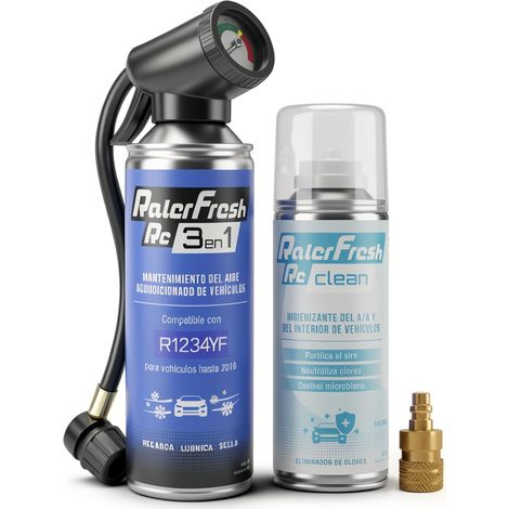 Gas Refrigerante Ralerfresh RC 3en1 400ml para sistemas con R1234YF con Manómetro y RcClean (1/5)