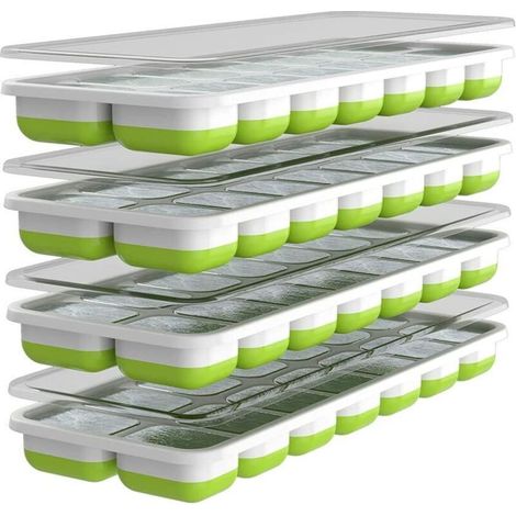 Set di quattro stampi per cubetti di ghiaccio in silicone senza BPA con coperchi impilabili per risparmiare spazio, lavabili in lavastoviglie - Crezuo