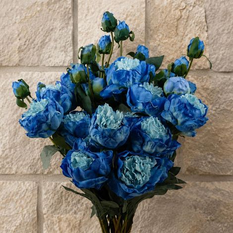 55cm 6 x Blue Peony Artificial Flower Stems 24 flowers 18 buds (1/5)