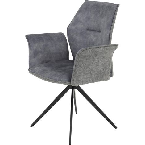 Tische, Fauteuil, Chaise avec Accoudoirs, Microfibre Velours et Tissu Tissé Gris, Piètement Métallique Noir, Pivotant à 360° (1/5)