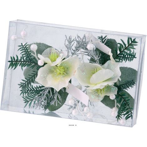 Composition Sapin et fleurs neige de noël 2 pcs par box 16cm factice