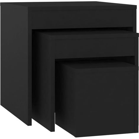 Lot de 3 tables d'appoint gigognes bout de canapé support de plante en aggloméré noir DEC032730
