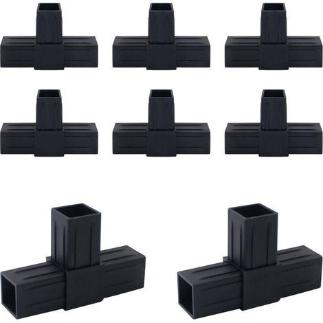 Lot de 8 raccords de tube carré en plastique à 3 voies en forme de T - Connecteur de poteau pour diamètre extérieur 25 x 25 mm (1/4)