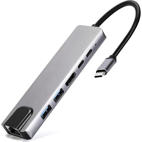 Hub 6 en 1 USB C, station d'accueil, HDMI 4K, port 3.0, Ethernet 2.0, 100 Mbps (1/4)
