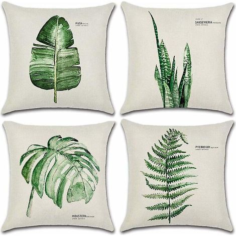 lot De 4 Extrieur Housse De Coussin, 45x45cm Impermable Feuille Verte Motif Canap Taie D'oreiller Pour Patio Jardin Salon Chambre Dcoration (1/5)
