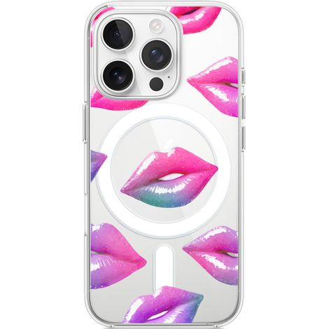Funda para iPhone 13 Pro Max con MagSafe, transparente, silicona flexible, labios holográficos (1/5)