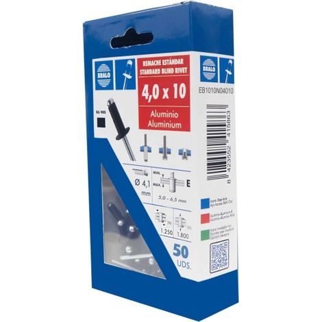Remache cabeza alomada Ø 4,0 x 10 mm bralo 50 uds negro (1/2)