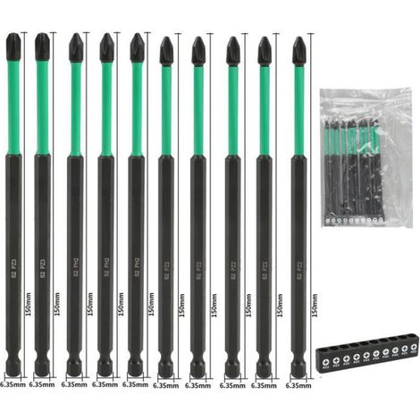 Embouts Tournevis - PH2 PZ2 Hexagonal 6 35 mm Magnétiques 150 mm Antidérapants - Lot de 10 (1/5)