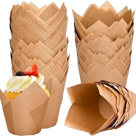 Set de 120 caissettes en papier pour muffins - Design tulipe - Papier de cuisson de qualité alimentaire - Revêtement antiadhésif - Résistant aux hautes températures (1/5)
