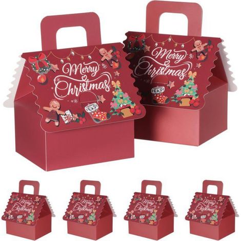 Lot de 20 Boîte cadeau,Papier,Rouge,12x10x14 cm,Motif caricature,Fermeture automatique,Noël,Mariage (1/5)