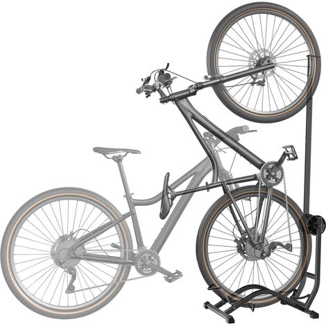 Support Vélo Vertical Gain de Place, Charge 35 kg, Noir Support au Sol pour Vélos 20 à 29 Pouces et Pneus jusqu'à 90 mm, Hauteur Réglable, VTT et Vélo de Route (1/5)