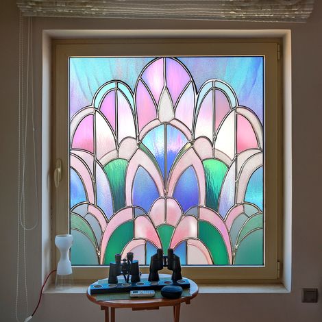 Film pour fenêtre arc-en-ciel en verre teinté non adhésif, adhésif pour fenêtre statique en vinyle amovible de style Art nouveau, autocollants de protection de la vie privée, film en verre anti-UV de (1/5)