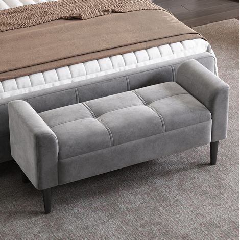 Polsterbänke mit Armlehne, Bettbänke, Betthocker, Bänke für das Schlafzimmer, Klavierbänke, Esszimmerbänke mit Steppmuster, Samt, MDF, Grau (1/5)